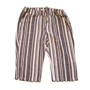 Per Se Ladies Capri Pants Drawstring Striped Linen w/ Pockets Sz 2X